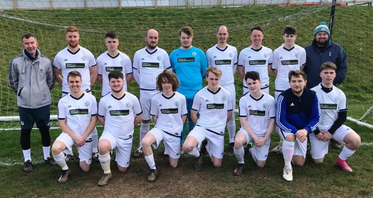 Fishguard Sports line up before kick off. Pic Bill Carne